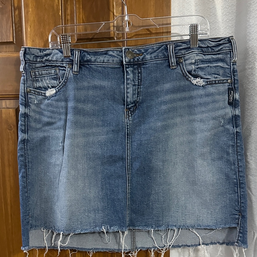 Silver Jeans Francy Blue Distressed Denim Skirt